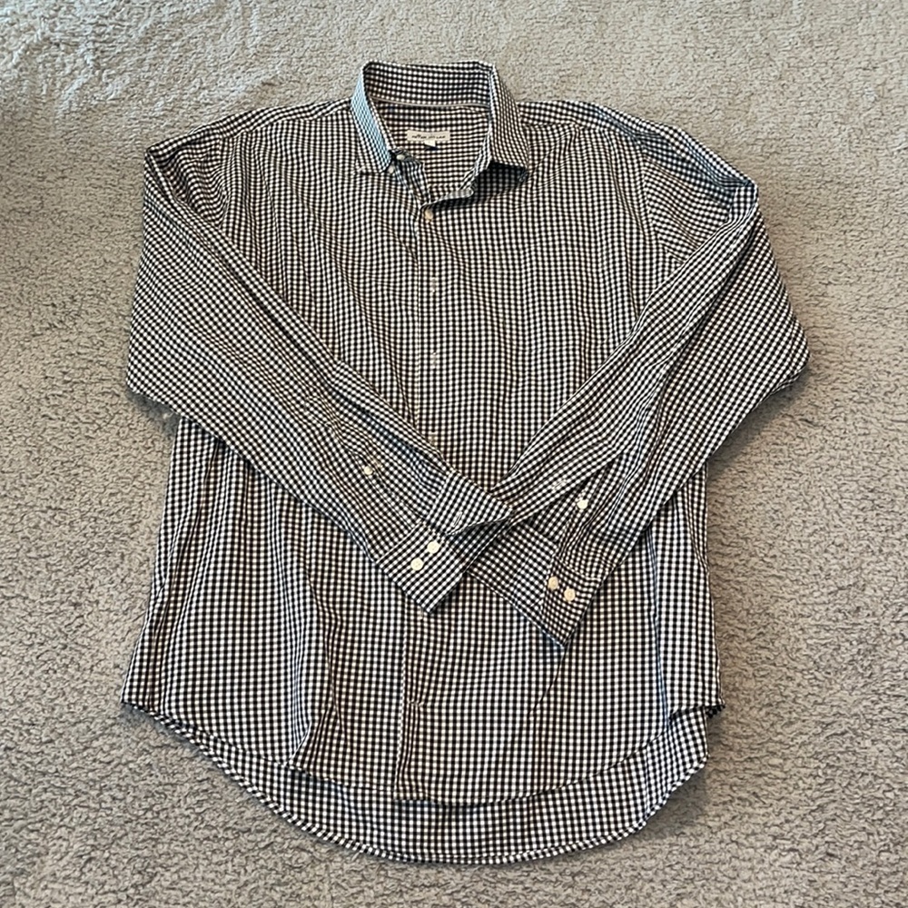 Peter Millar Shirt Mens Large Black & White Check Long Sleeve Button Front